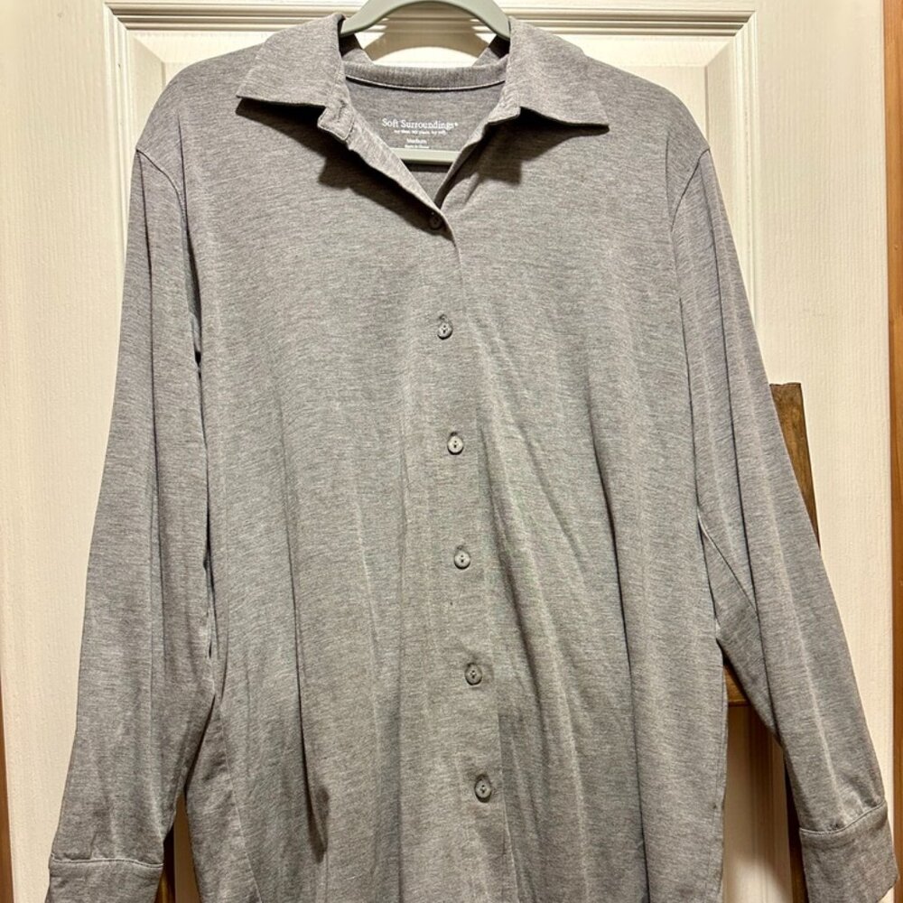 Gray Soft Surroundings Button Up Coverup or Sleep Shirt or Over shirt M